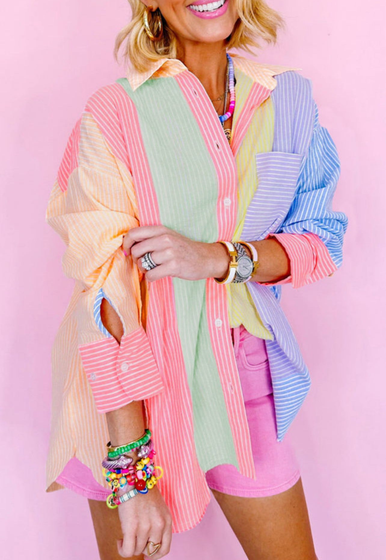 Multicolored Botton Down Top