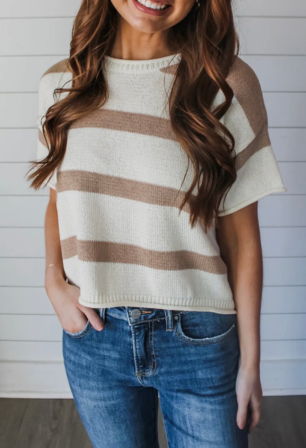 Taupe Striped Sleeveless Sweater