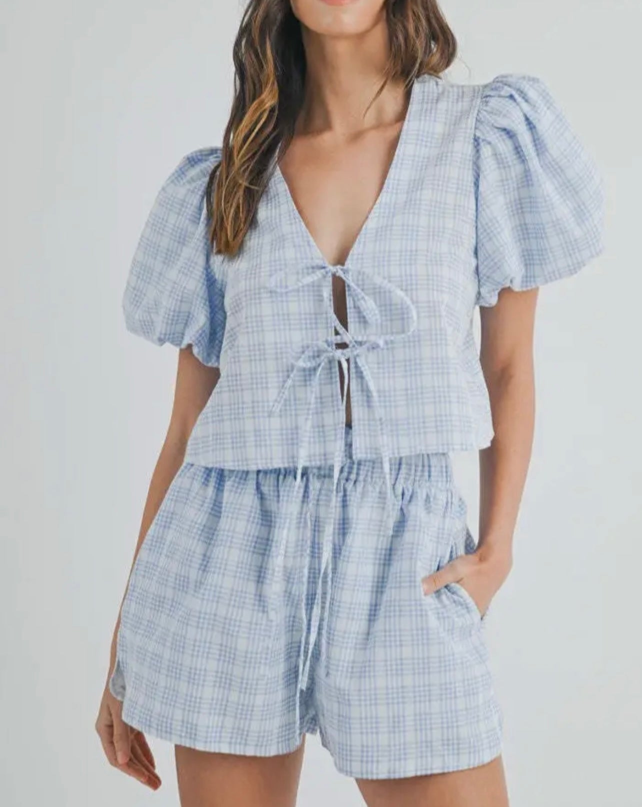 Blue Puff Sleeve Set