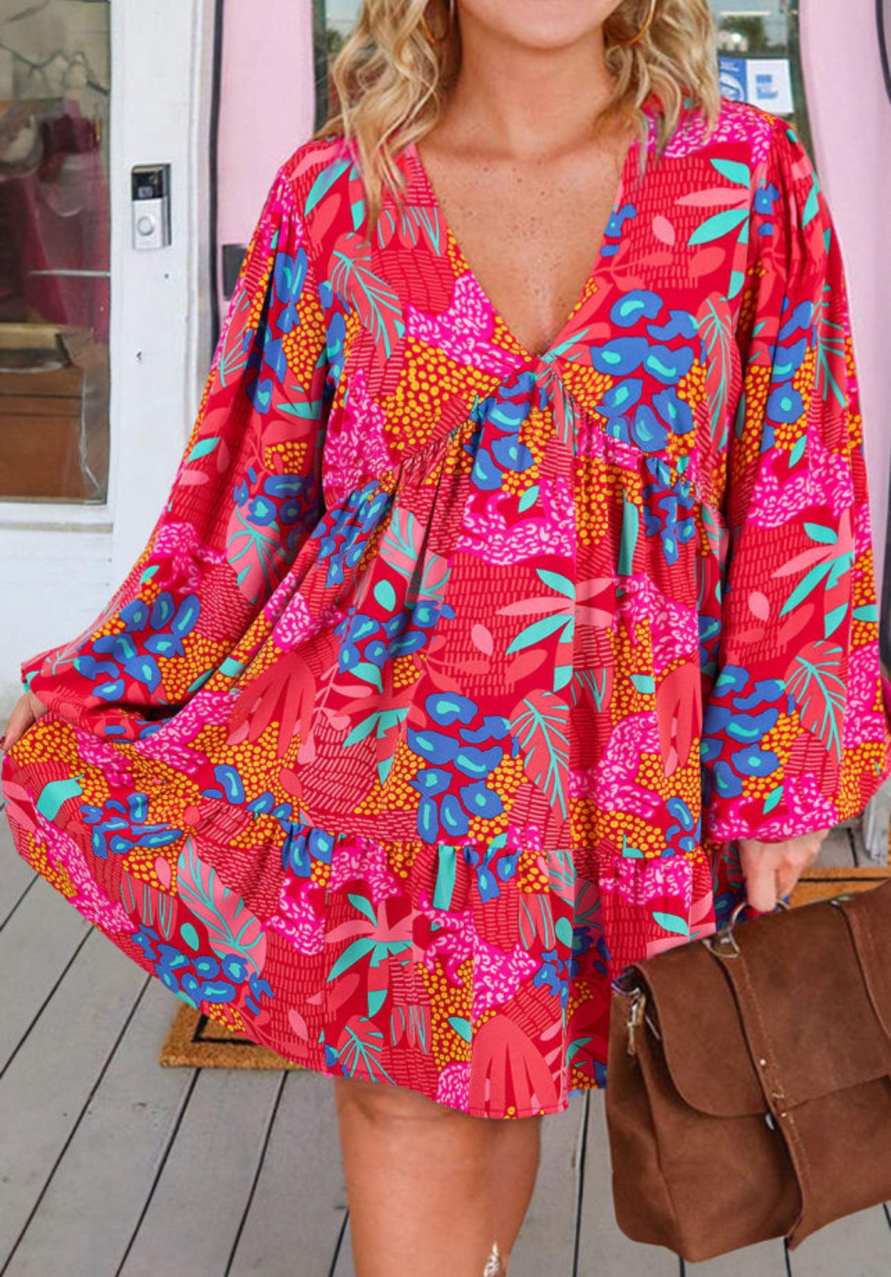 Bright Pink Print Dress in Curves