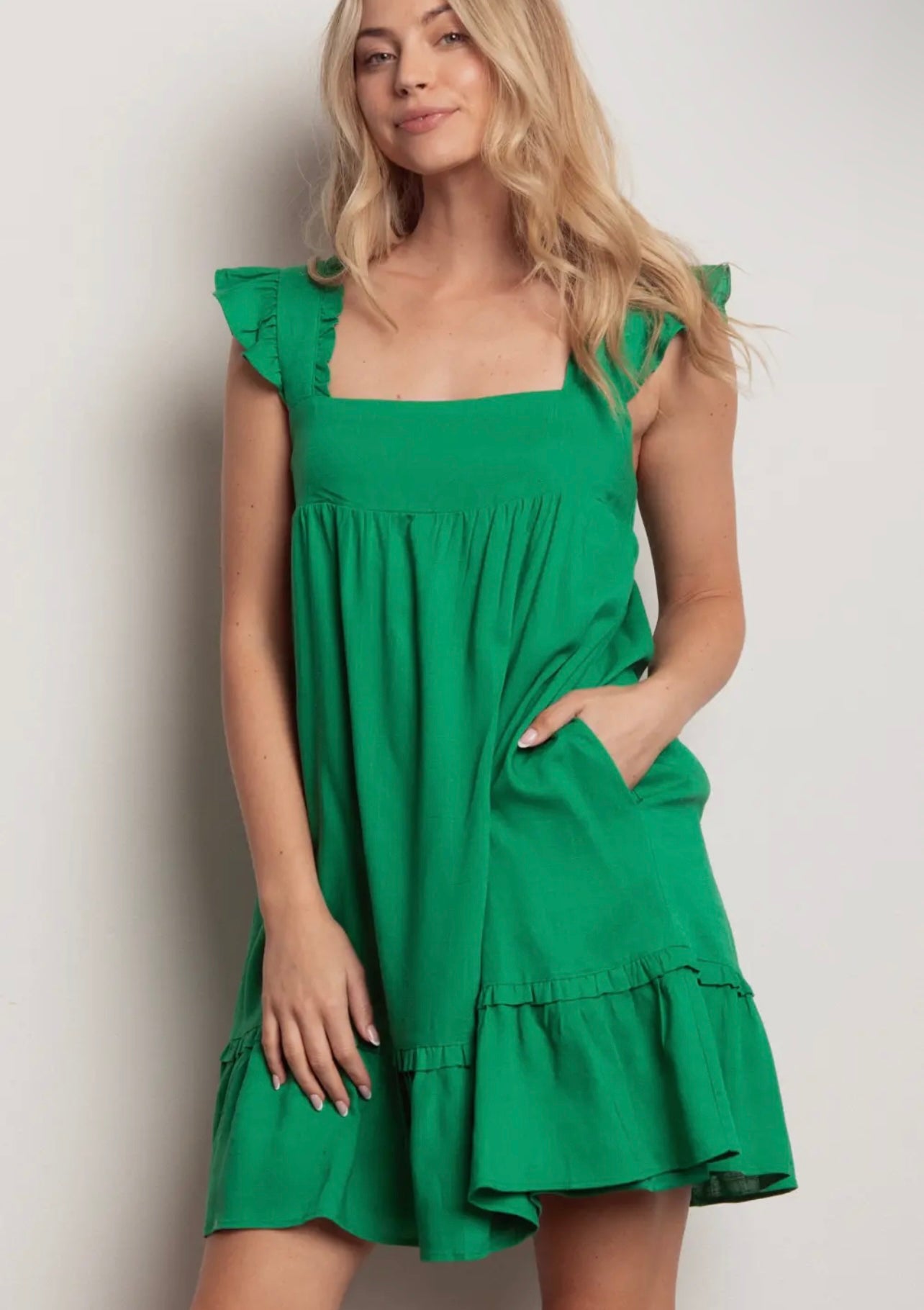 Green Ruffled Mini Dress in Curves