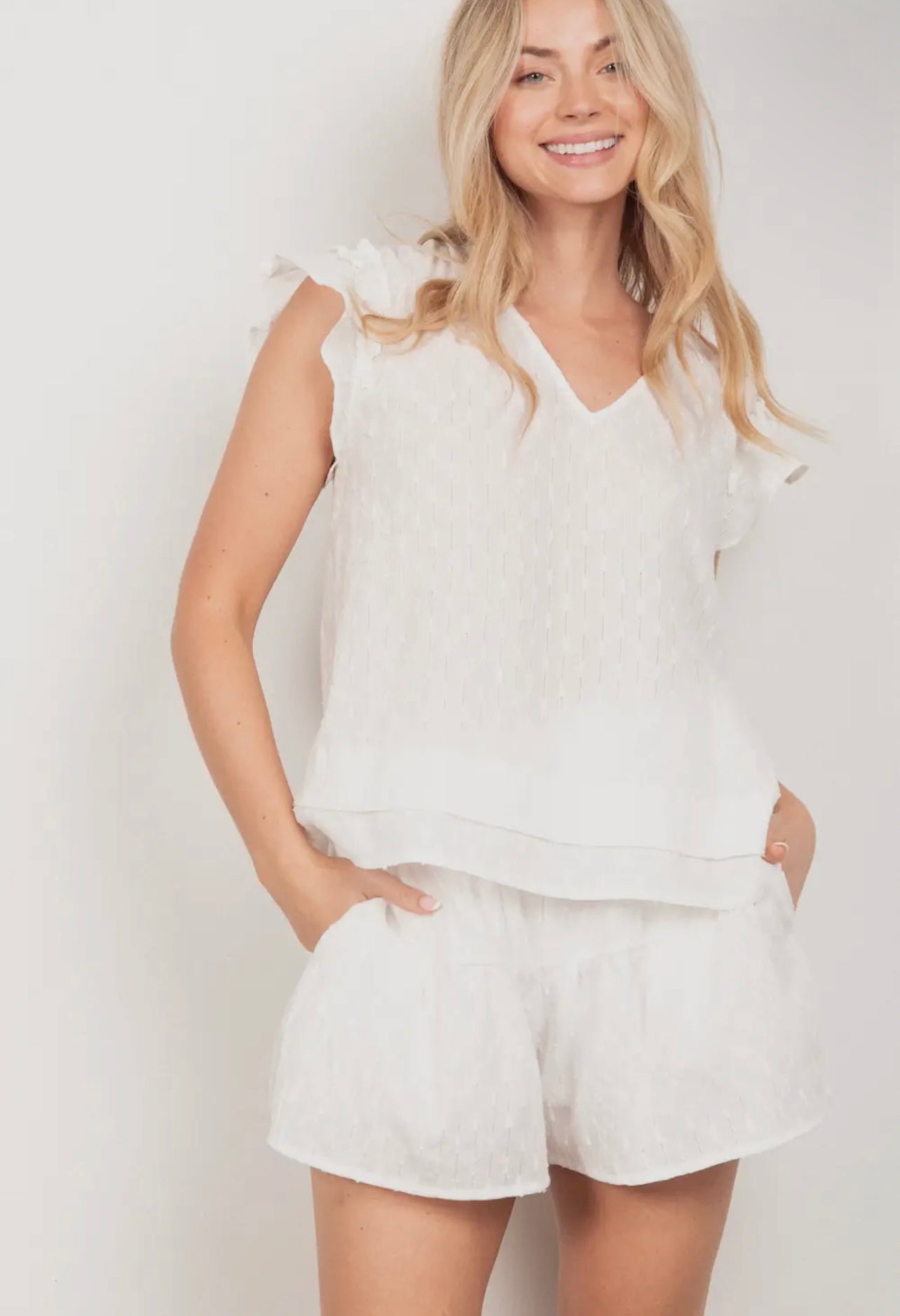 White Woven Matching Set