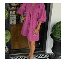 V-Neck Lace Plum Dress