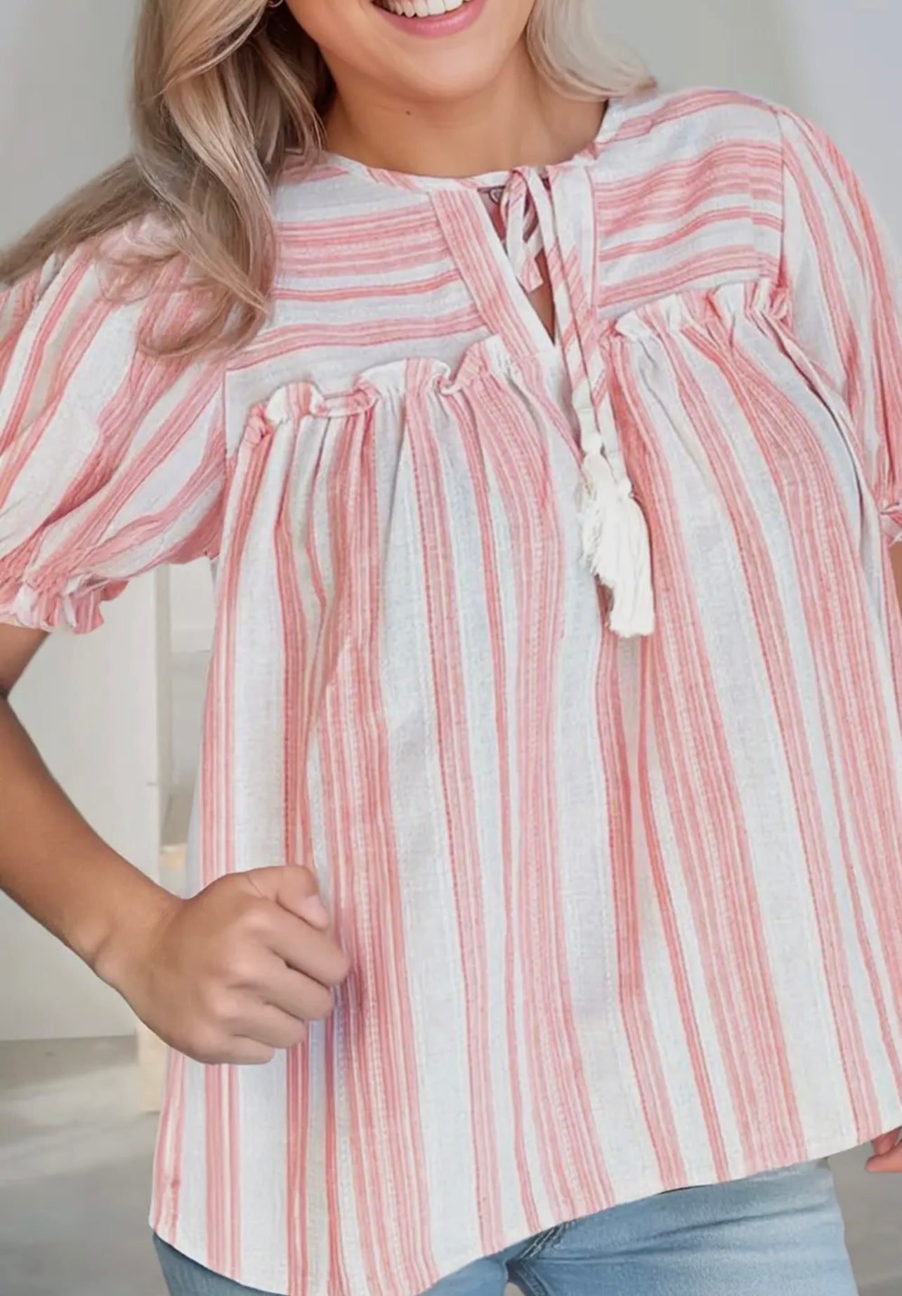 Pink Stripe Top in Curves