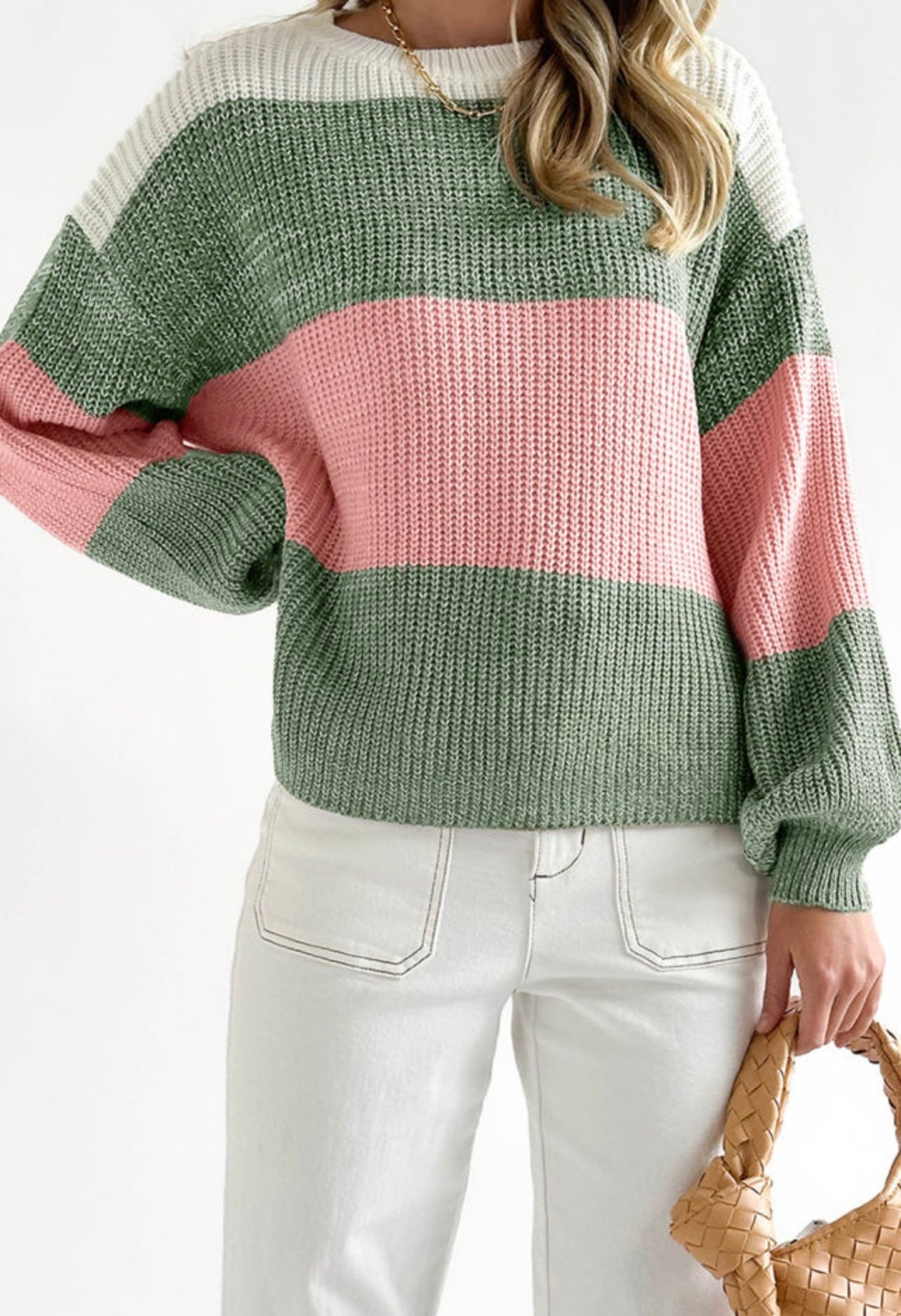 Green & Pink Striped Sweater