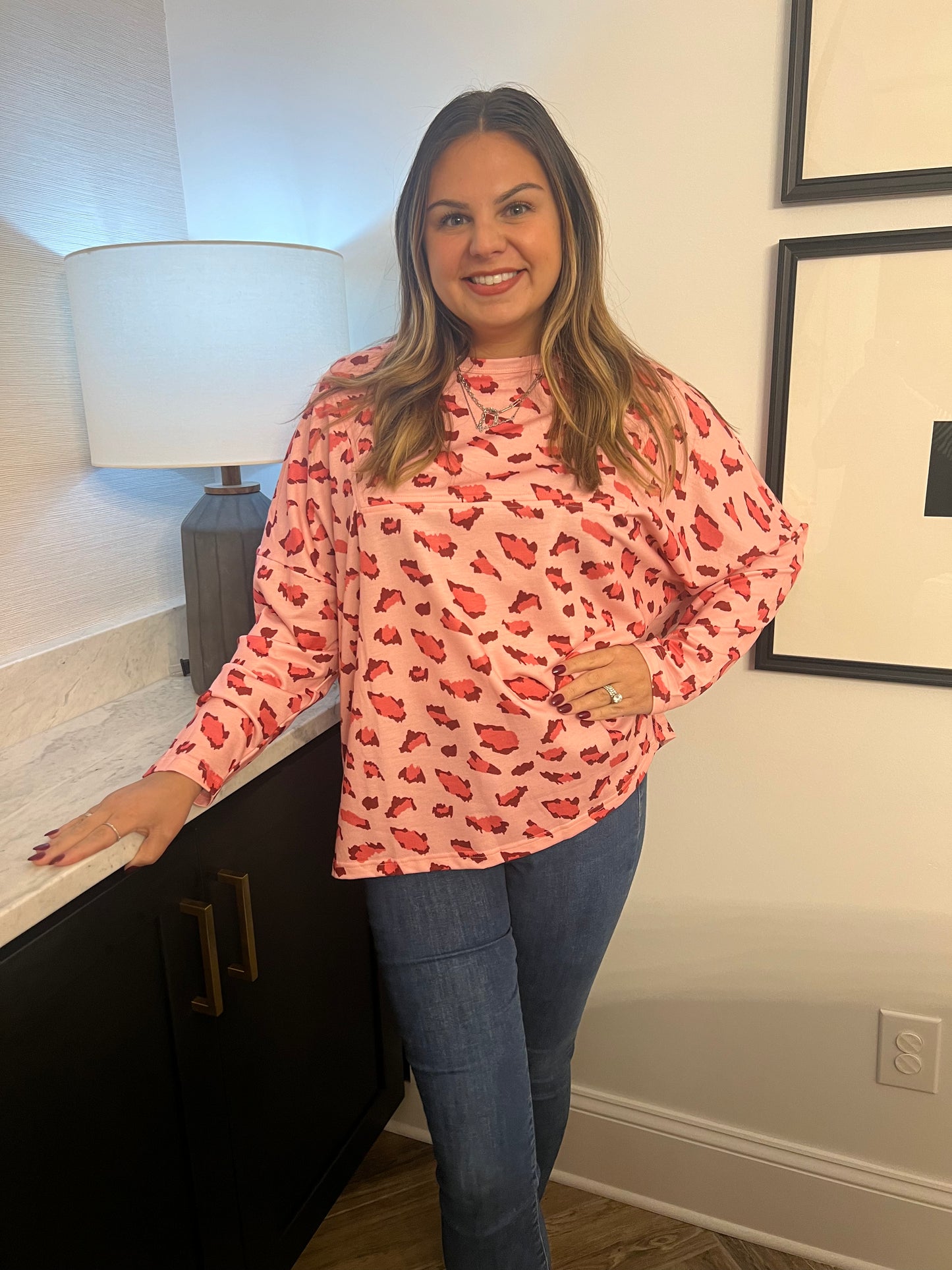 Pink Leopard Print Top