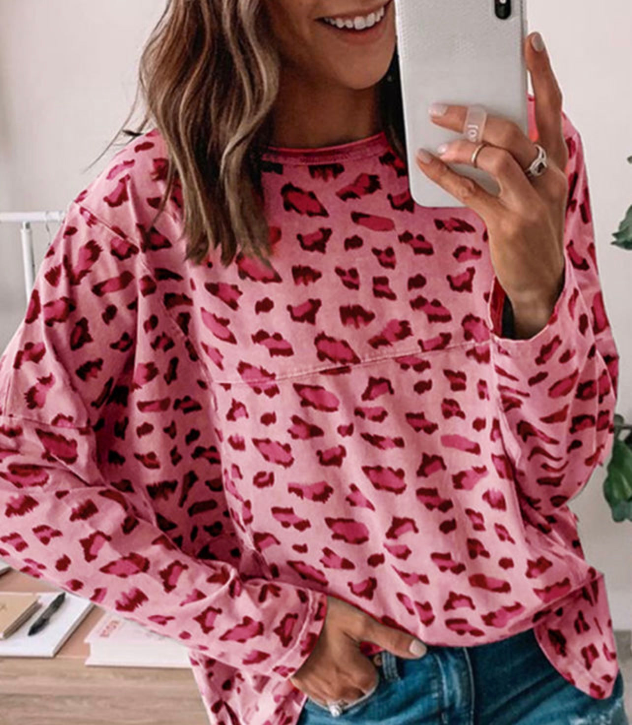 Pink Leopard Print Top
