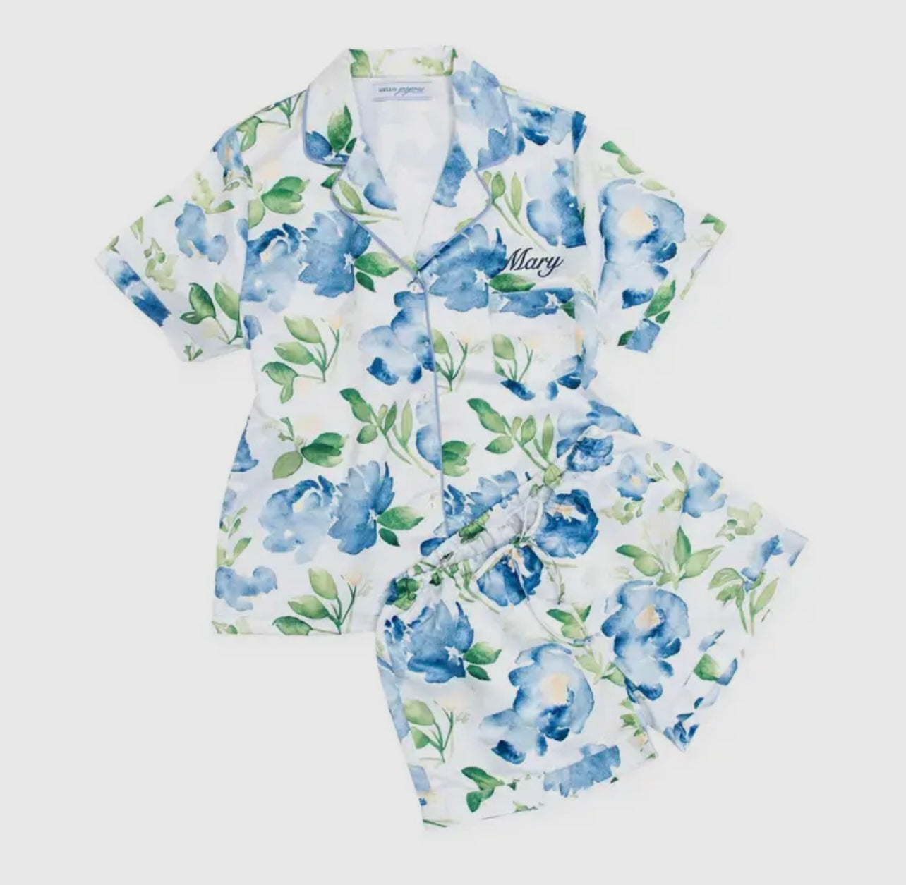 Blue Floral Satin Pajama Set
