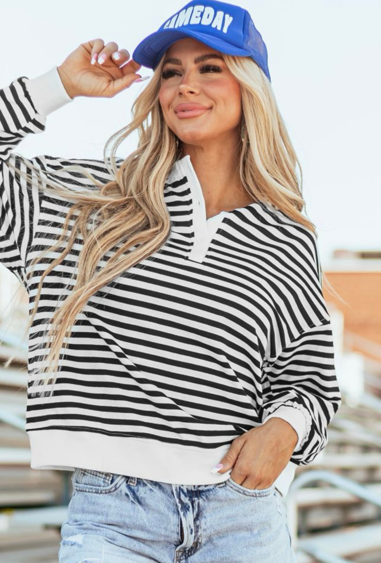 White & Black Striped Sweatshirt