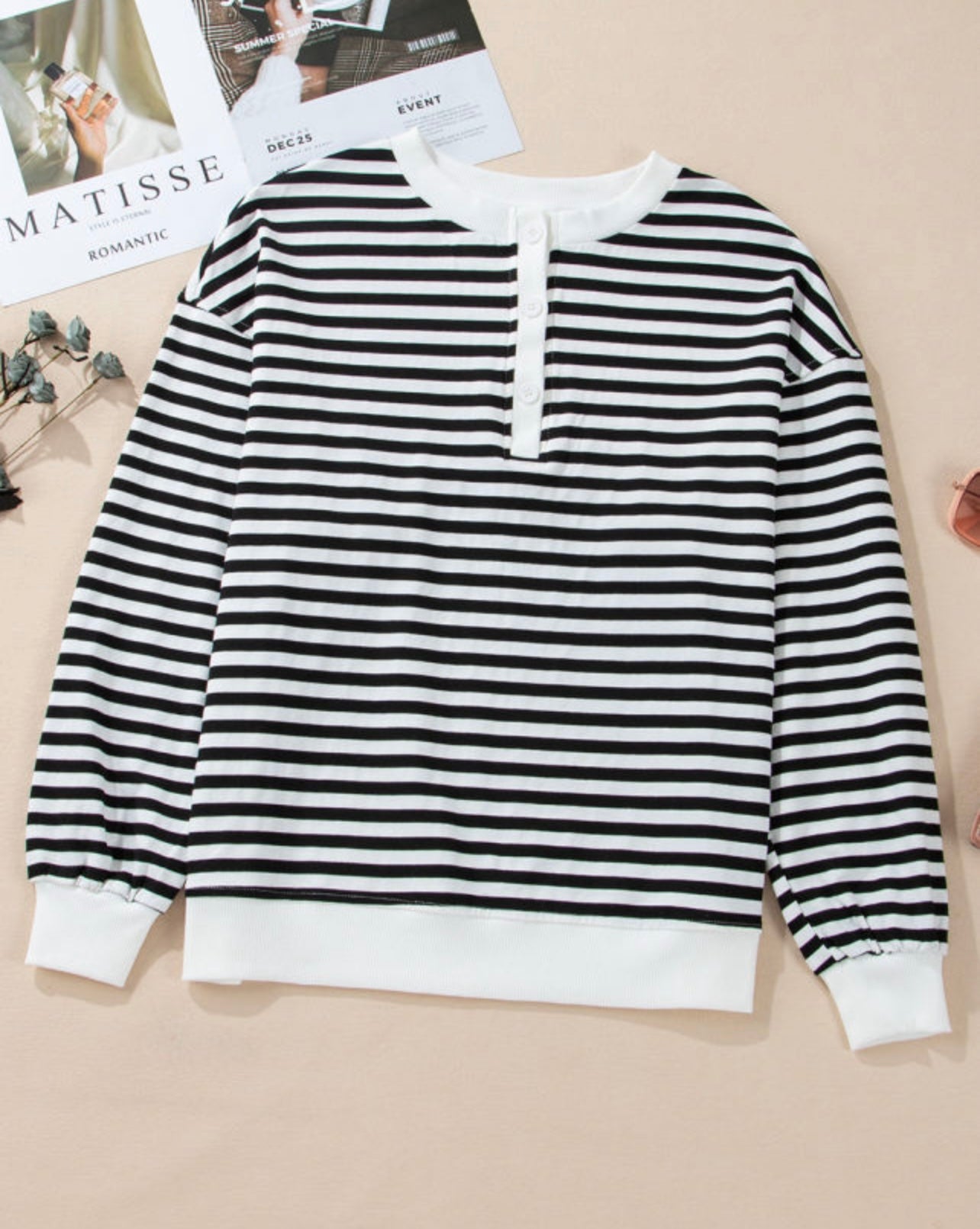 White & Black Striped Sweatshirt