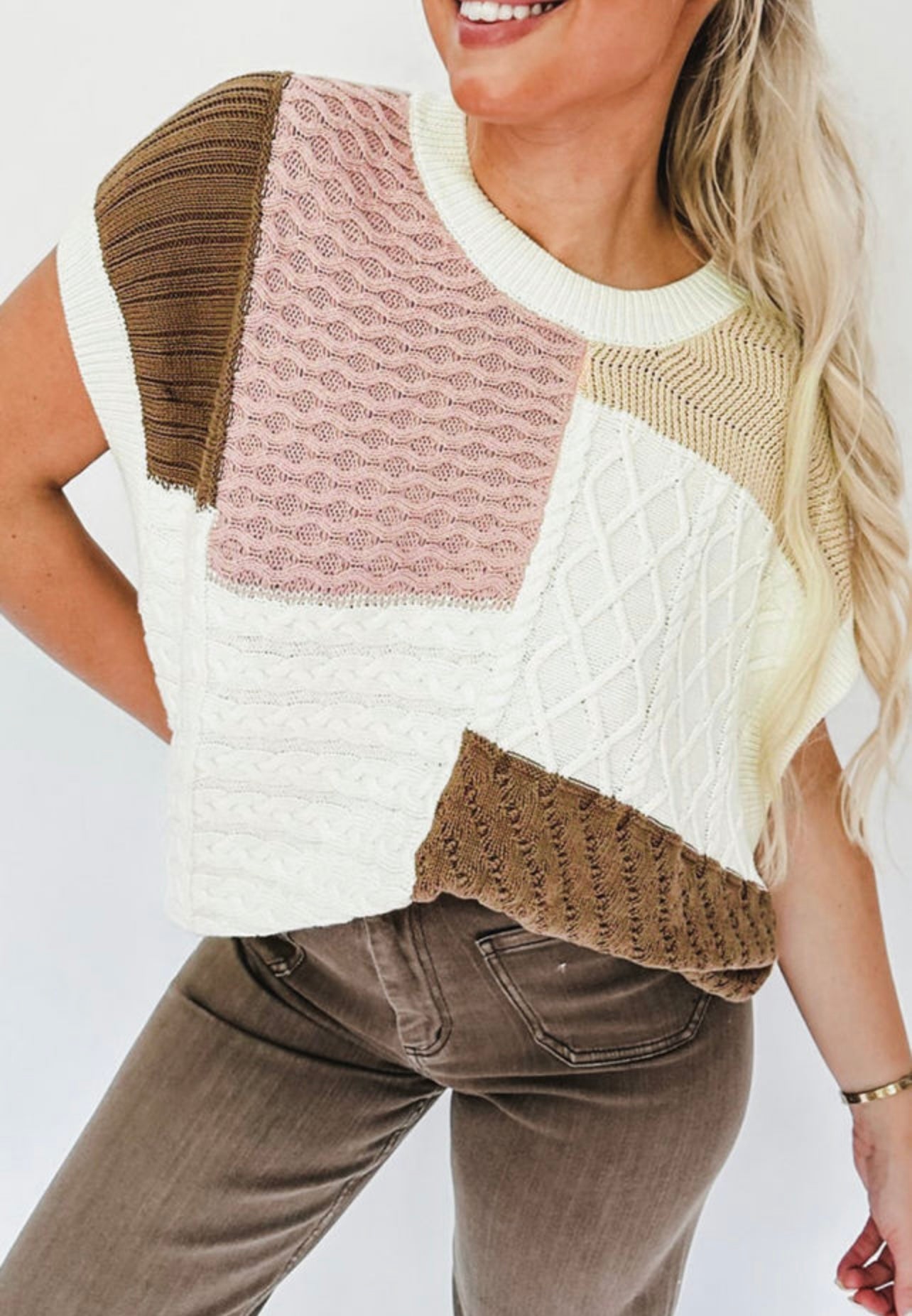 Pink Colorblock Sleeveless Sweater