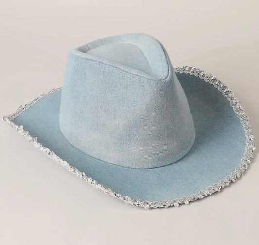 Denim Blue Cowgirl Hat with Sequins