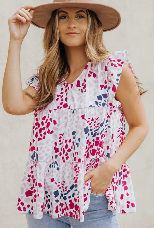 Print Tiered Flutter Sleeve Top