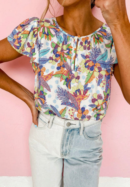 White with Blue Print Top