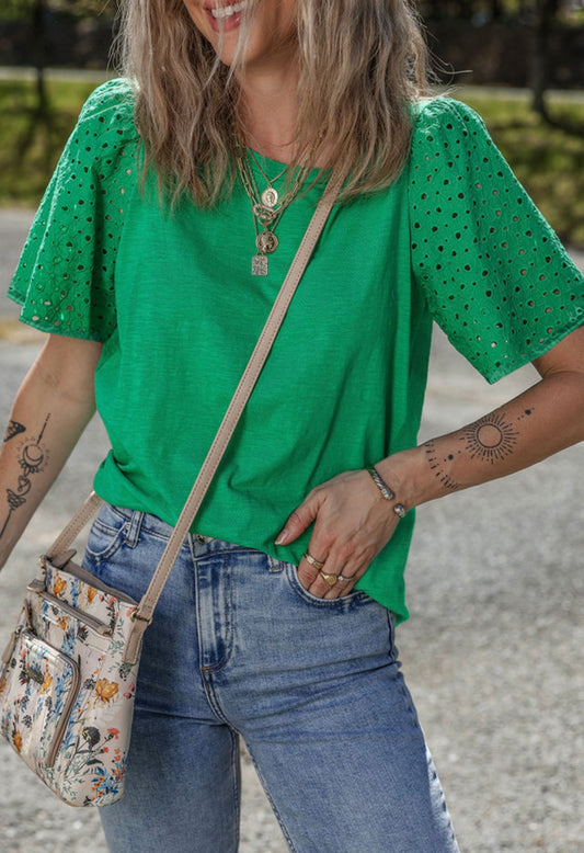 Kelly Green Eyelet Sleeve Top