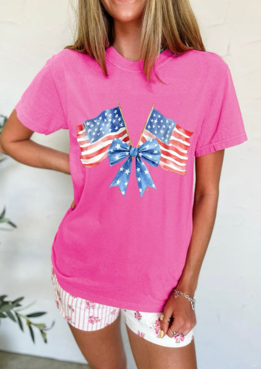 Pink Flags with Bow Tee