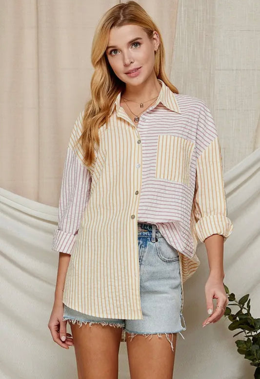 Yellow & Purple Striped Shirt