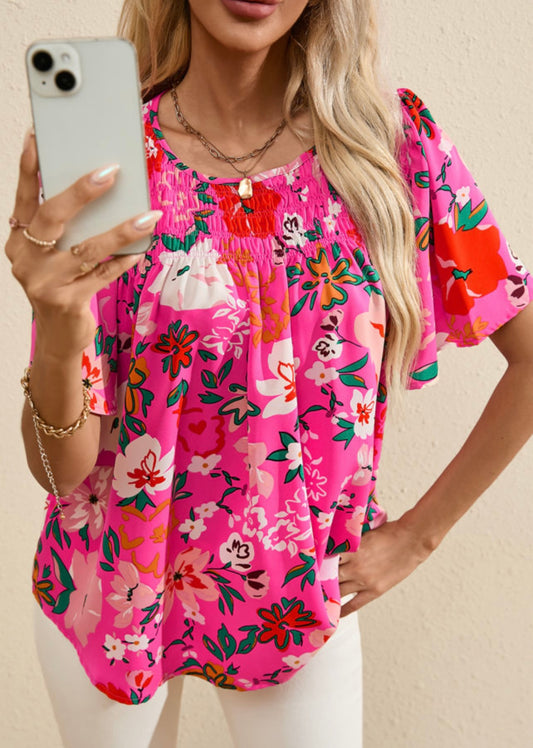 Pink Smocked Front Top