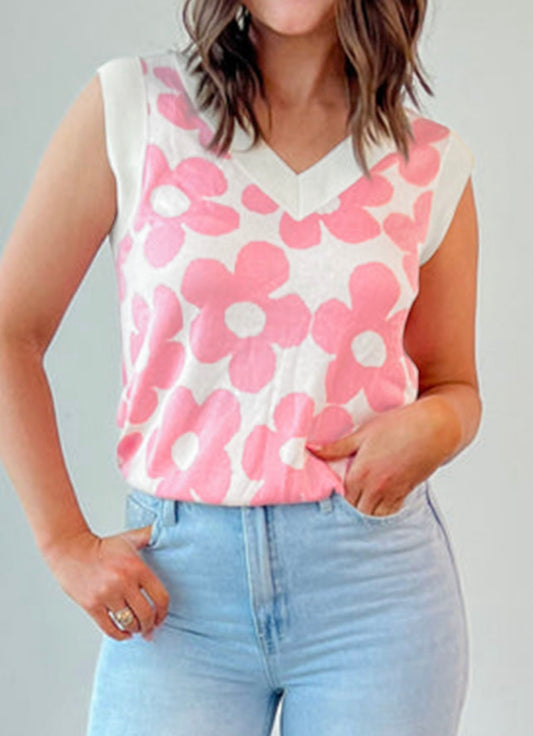 Pink Flower Sleeveless Sweater
