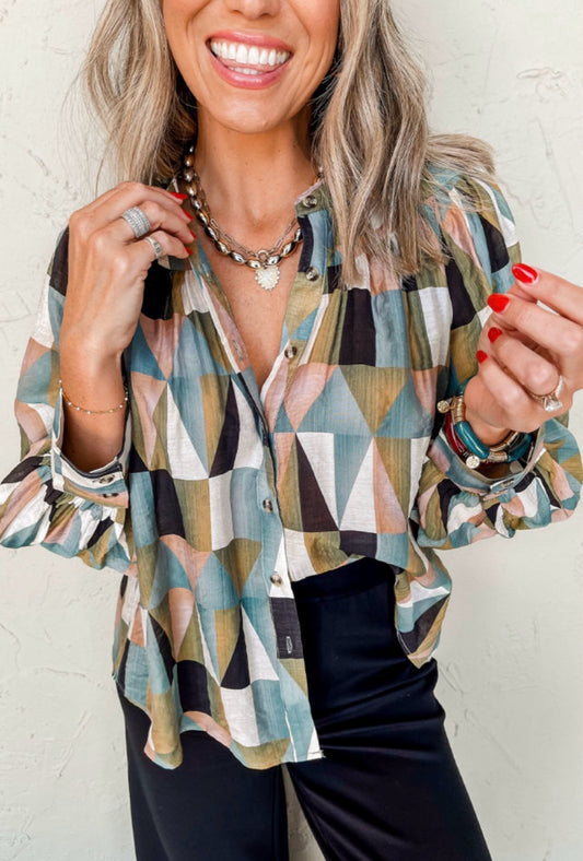 Teal Abstract Blouse