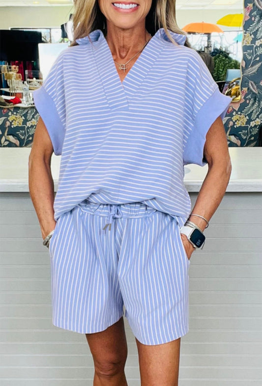 Sky Blue Striped Short Set