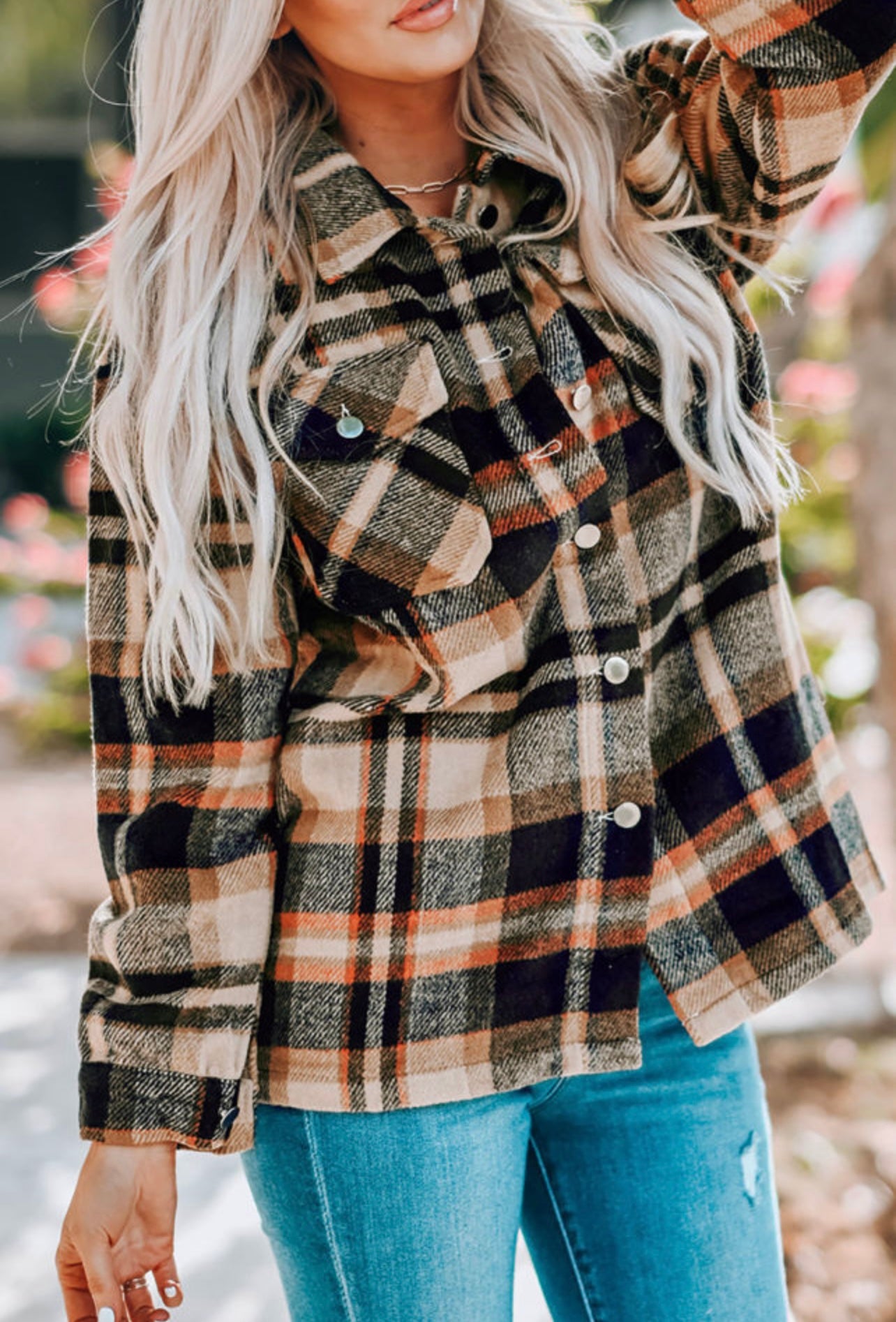 Brown & Orange Plaid Shacket