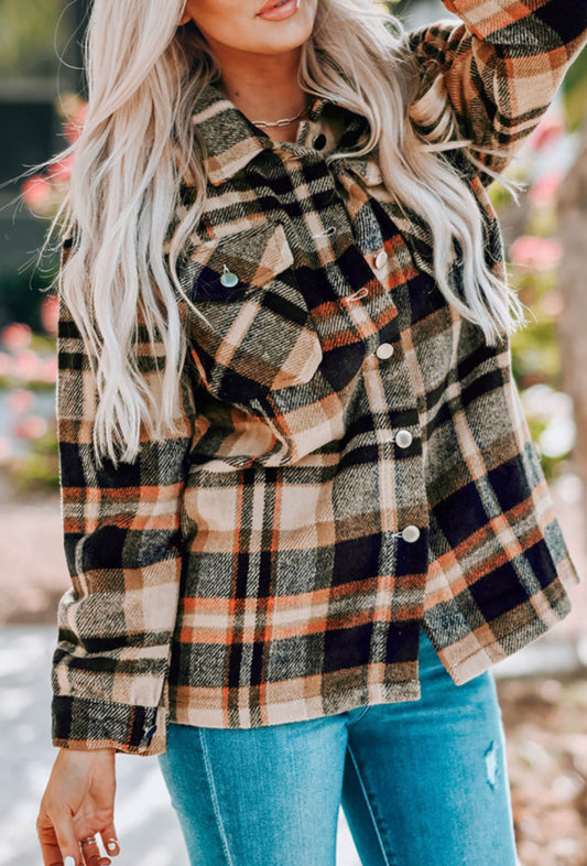 Brown & Orange Plaid Shacket