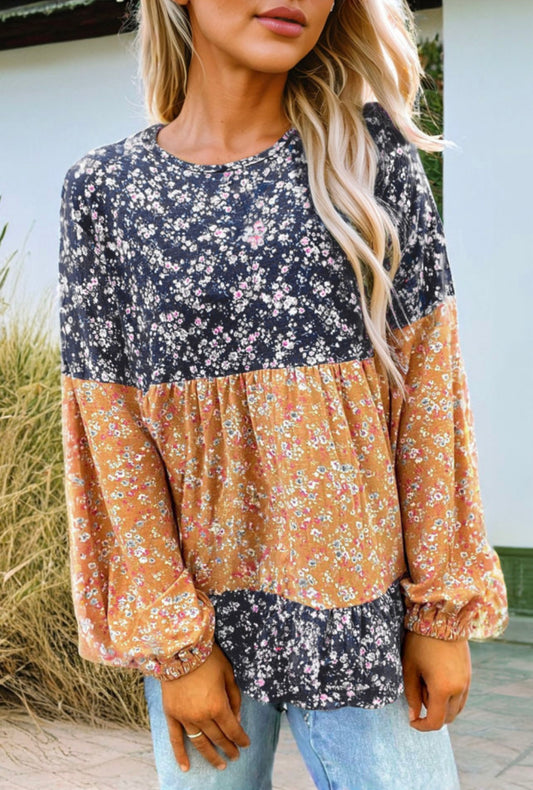 Navy Floral Babydoll Top