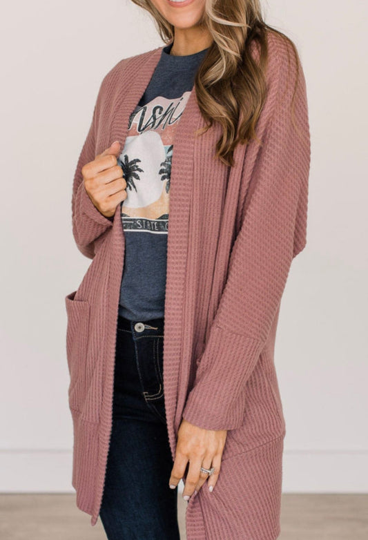 Rose Waffle Weave Cardigan