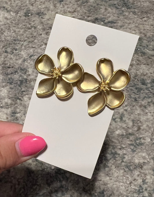 Gold Flower Statement Earrings