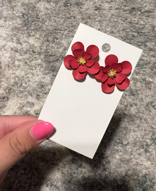 Olivia Red Floral Statement Earrings