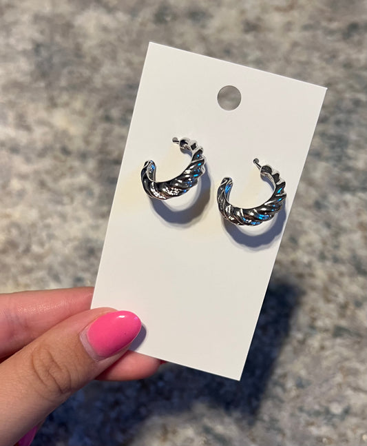 Silver Twisted Hoops