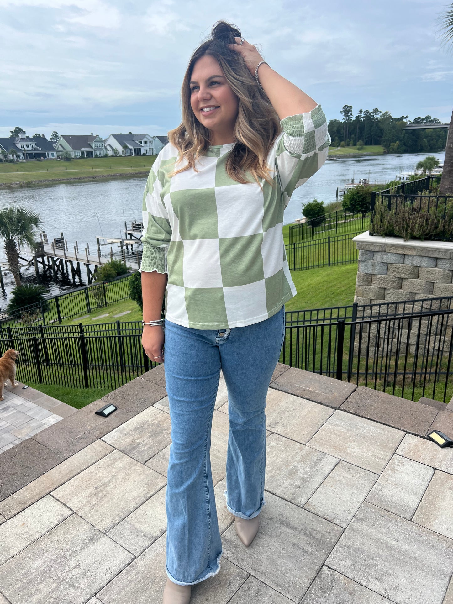 Rynn Green Checkered Top