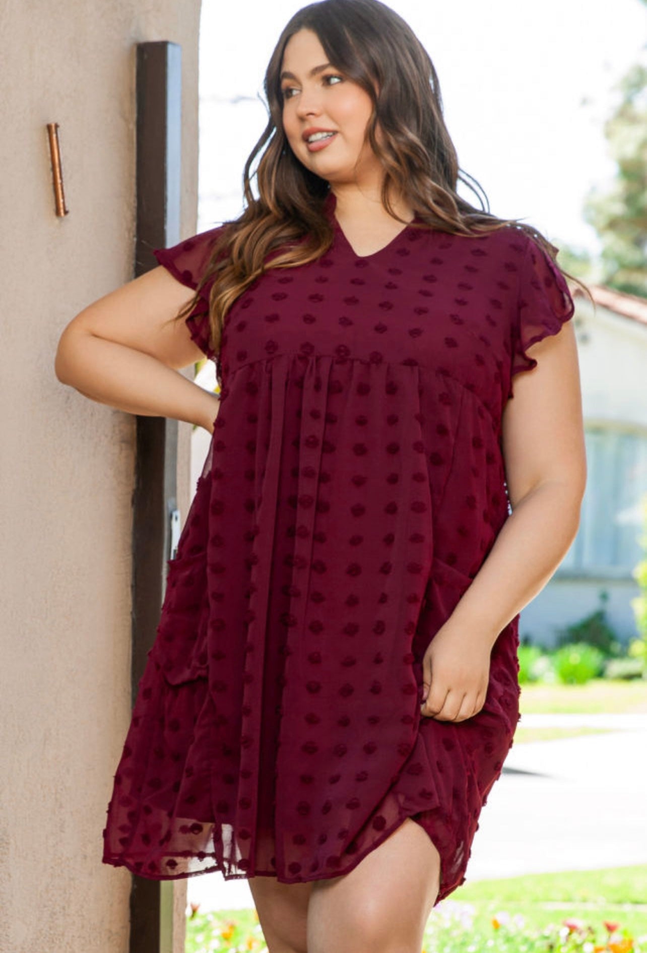 Charlie Maroon Dress in Curves