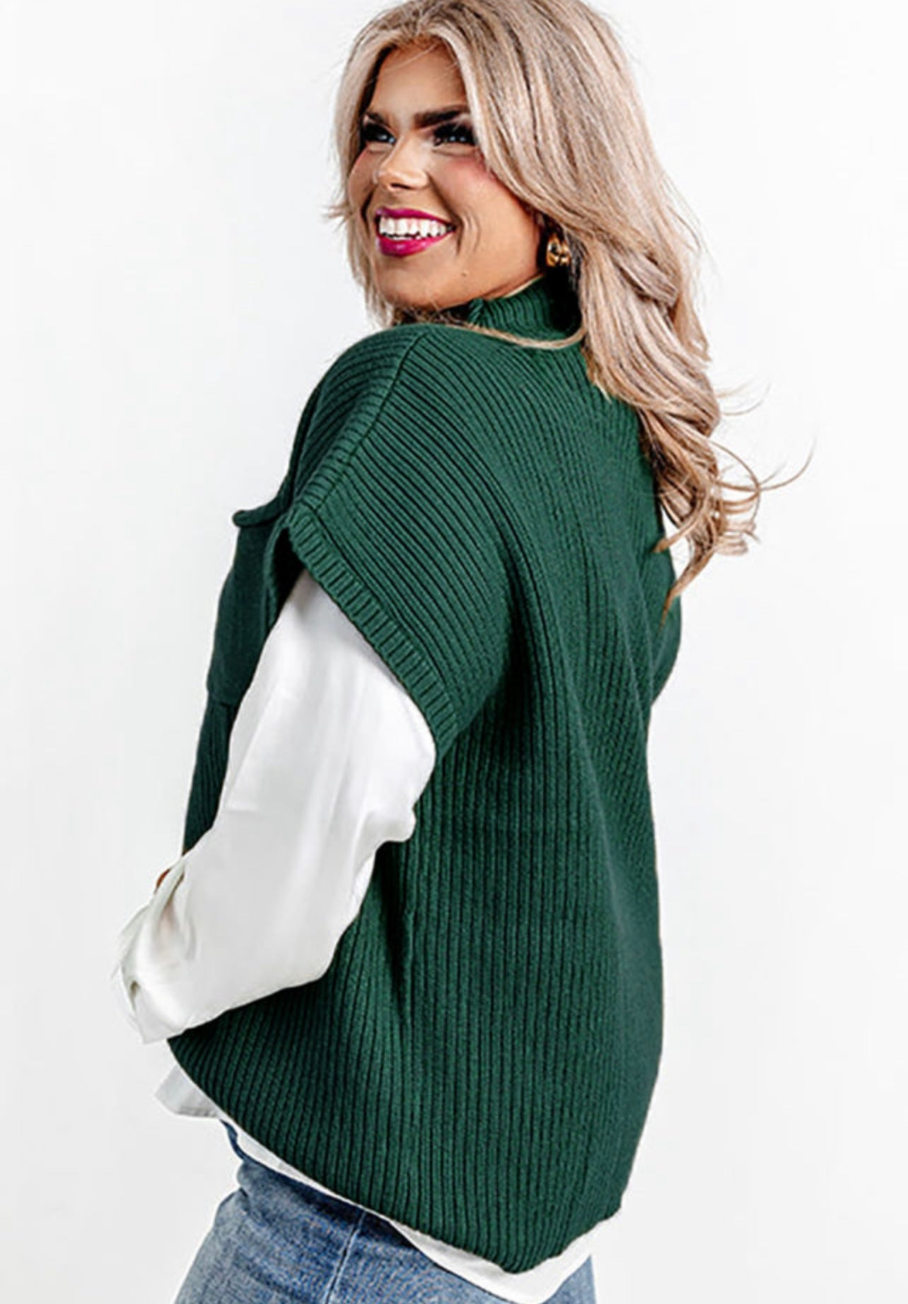 Lindsey Green Sleeveless Sweater in Curves