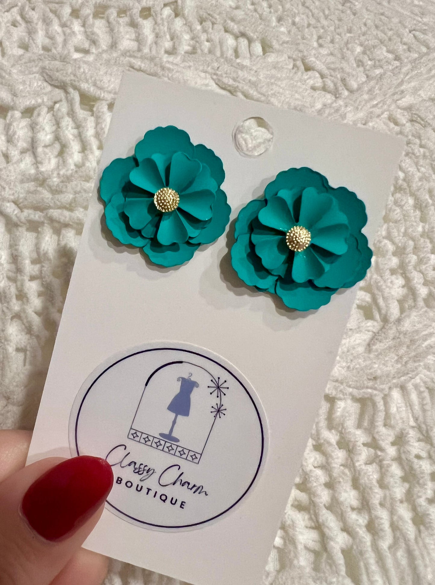 Teal Floral Earrings