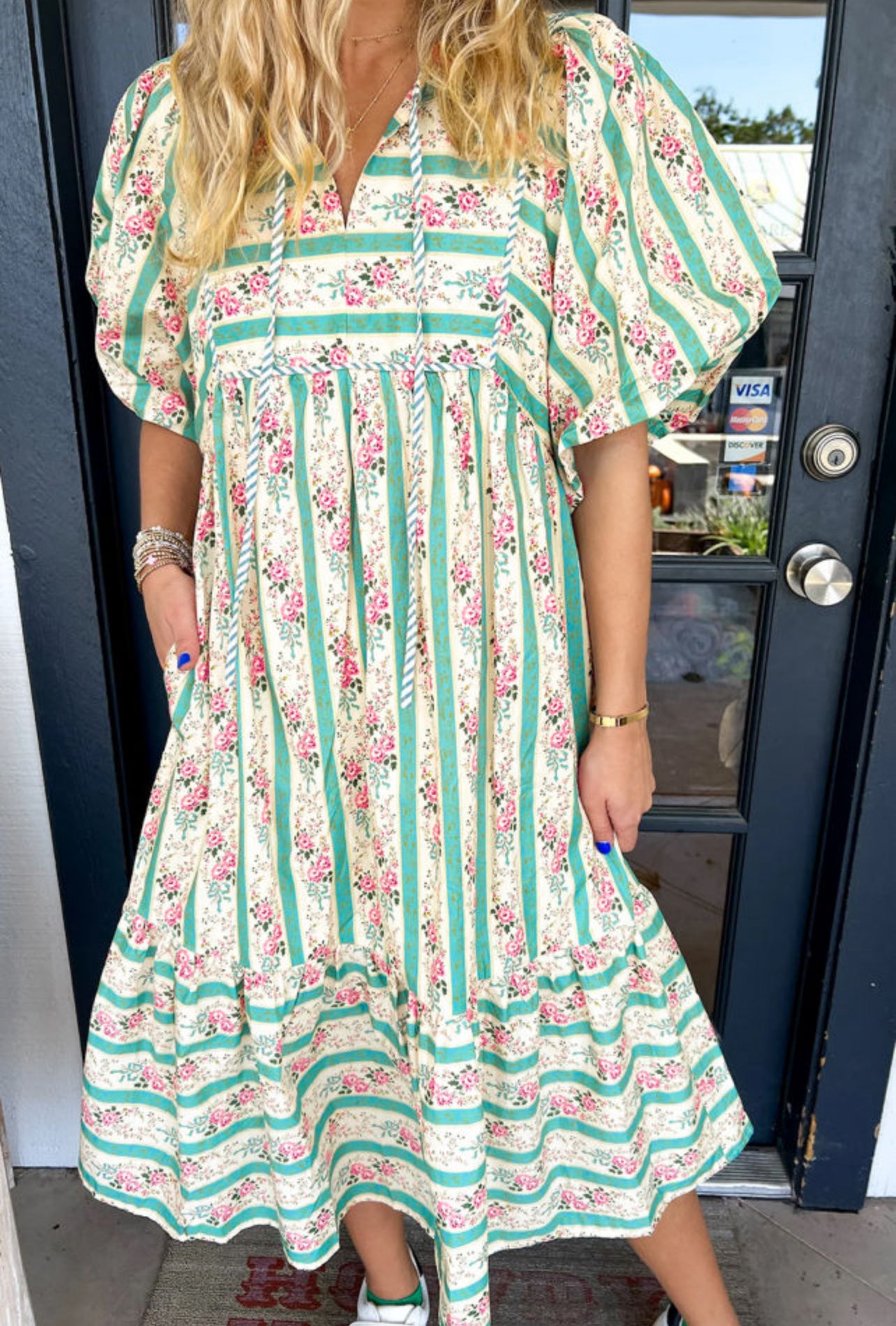 Striped Floral Midi Dress