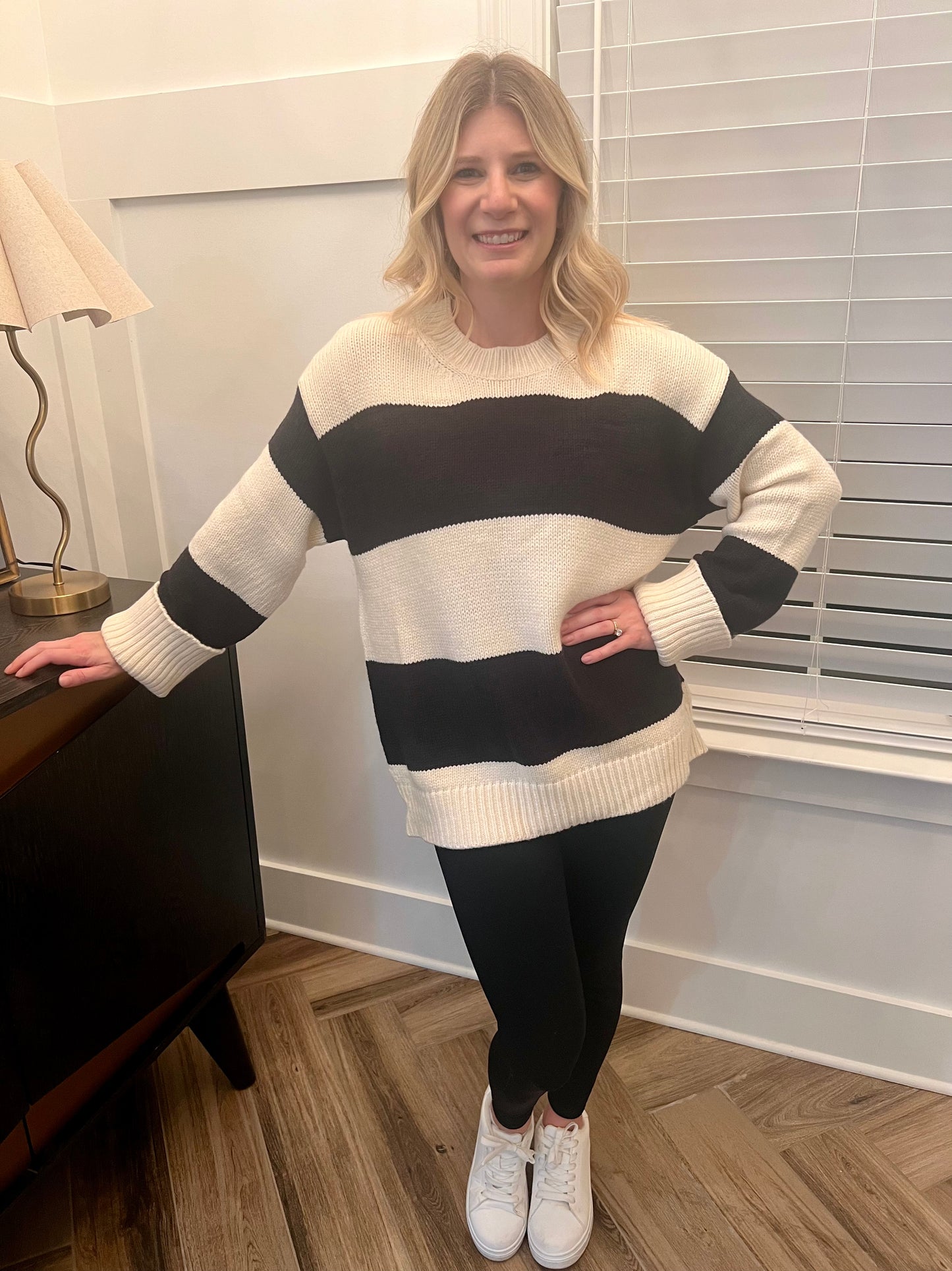 Black & Cream Striped Sweatshirt