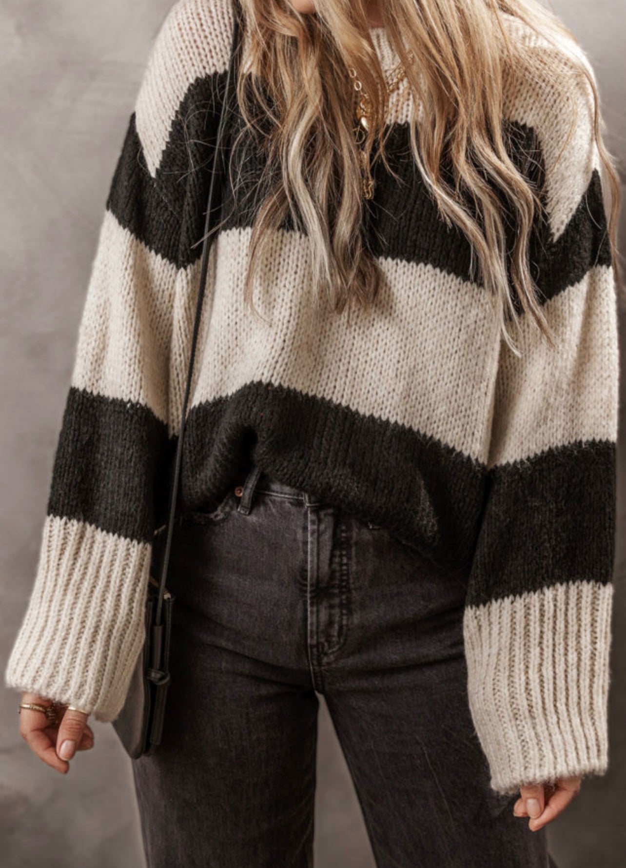 Black & Cream Striped Sweatshirt