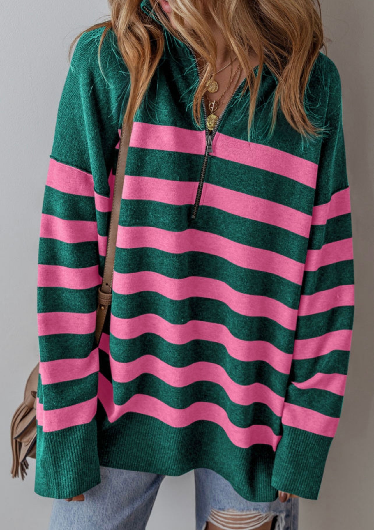 Green & Pink Quarter Zip