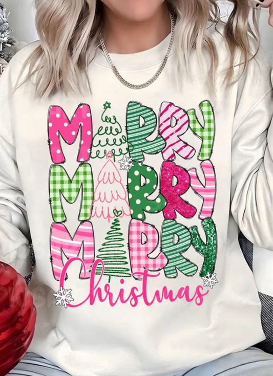 Pink & Green Merry Christmas Sweatshirt