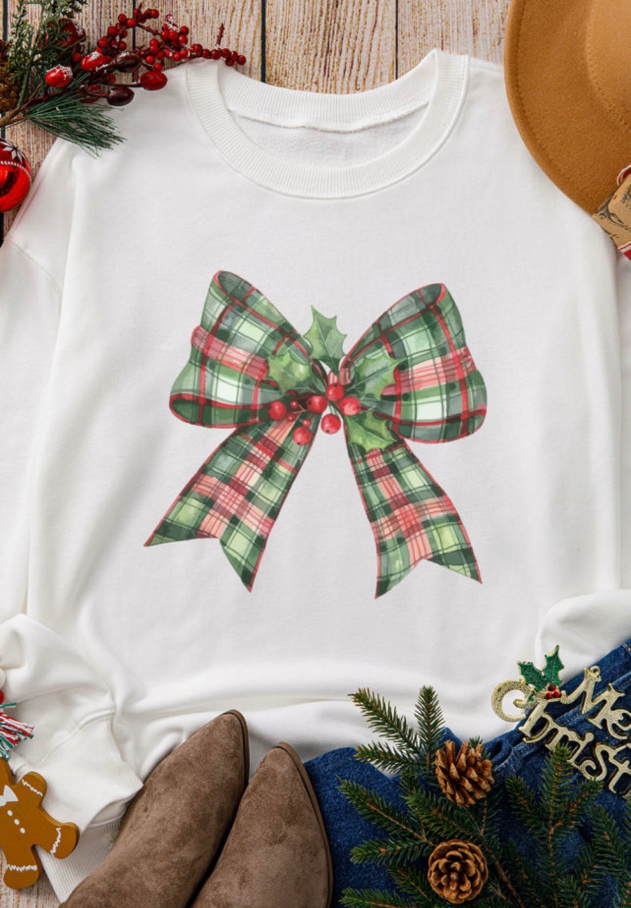 Plaid Bow Sweatshirt