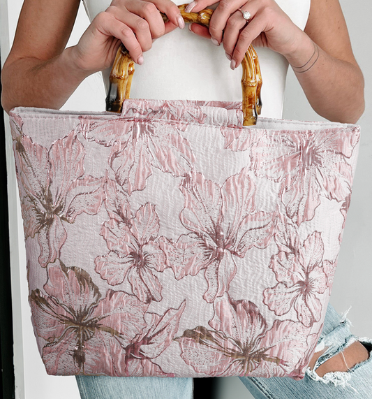 Rose Gold Floral Bamboo Handbag
